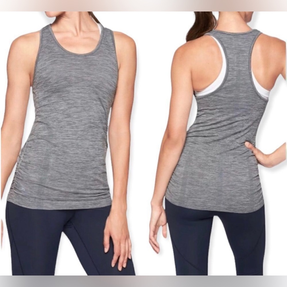 Athleta Speedlight Heather Tank, Gray Ruched Sides Racerback